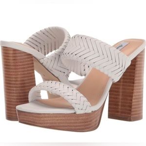 Charles David 6.5 Women's Intro Heel Sandal Platform White Leather Two Strap